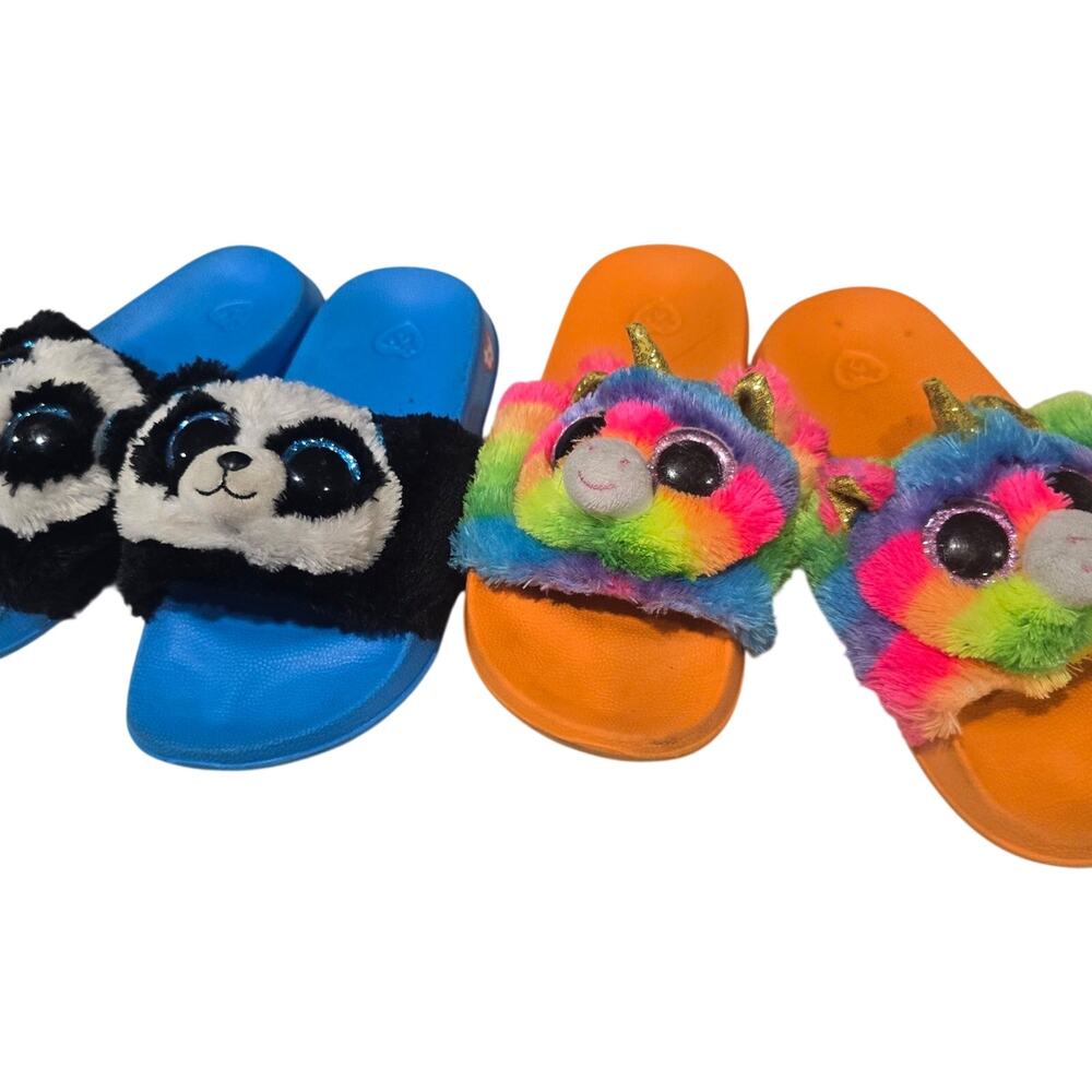 (2) fashion pool slides  toddler 11-13 Ty GEMMA Unicorn and Ty Bamboo Panda